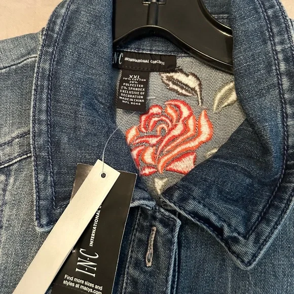 NWT INC (International Concept) Denim Floral Embroidered Jacket - Picture 4 of 10